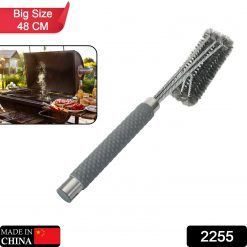3-head Grill Brush with Stainless Steel Bristles and Soft-Grip Handle