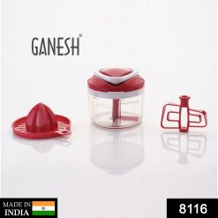 Ganesh Easy Pull 3-in-1 Plastic Chopper (650ml, 125mm, Red)