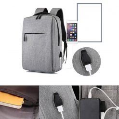 Gray Travel Laptop Backpack With USB Charging Port
